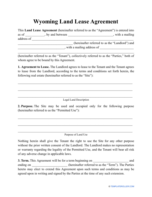 Land Lease Agreement Template - Wyoming Download Pdf