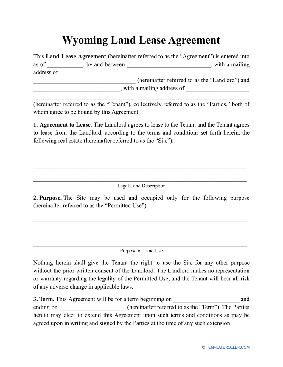 Land Lease Agreement Template - Wyoming, Page 1