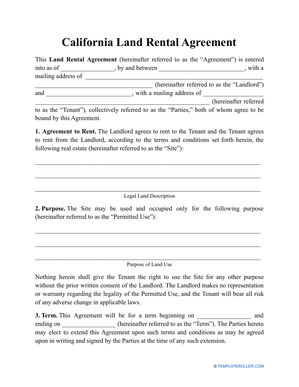 California Land Rental Agreement Template Fill Out, Sign Online and