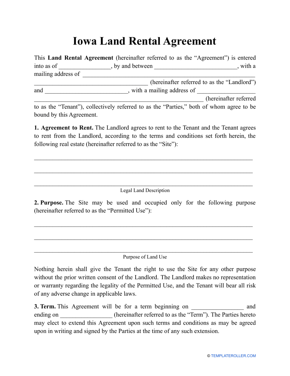 Iowa Land Rental Agreement Template - Fill Out, Sign Online and ...
