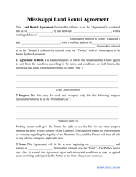 &quot;Land Rental Agreement Template&quot; - Mississippi
