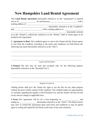 Land Rental Agreement Template - New Hampshire