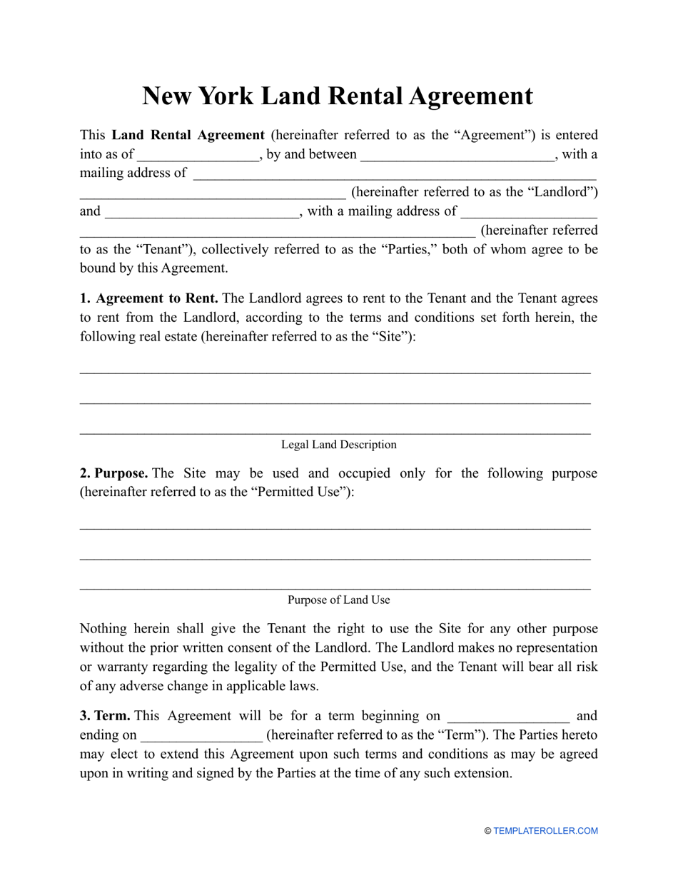 Land Rental Agreement Template - New York, Page 1