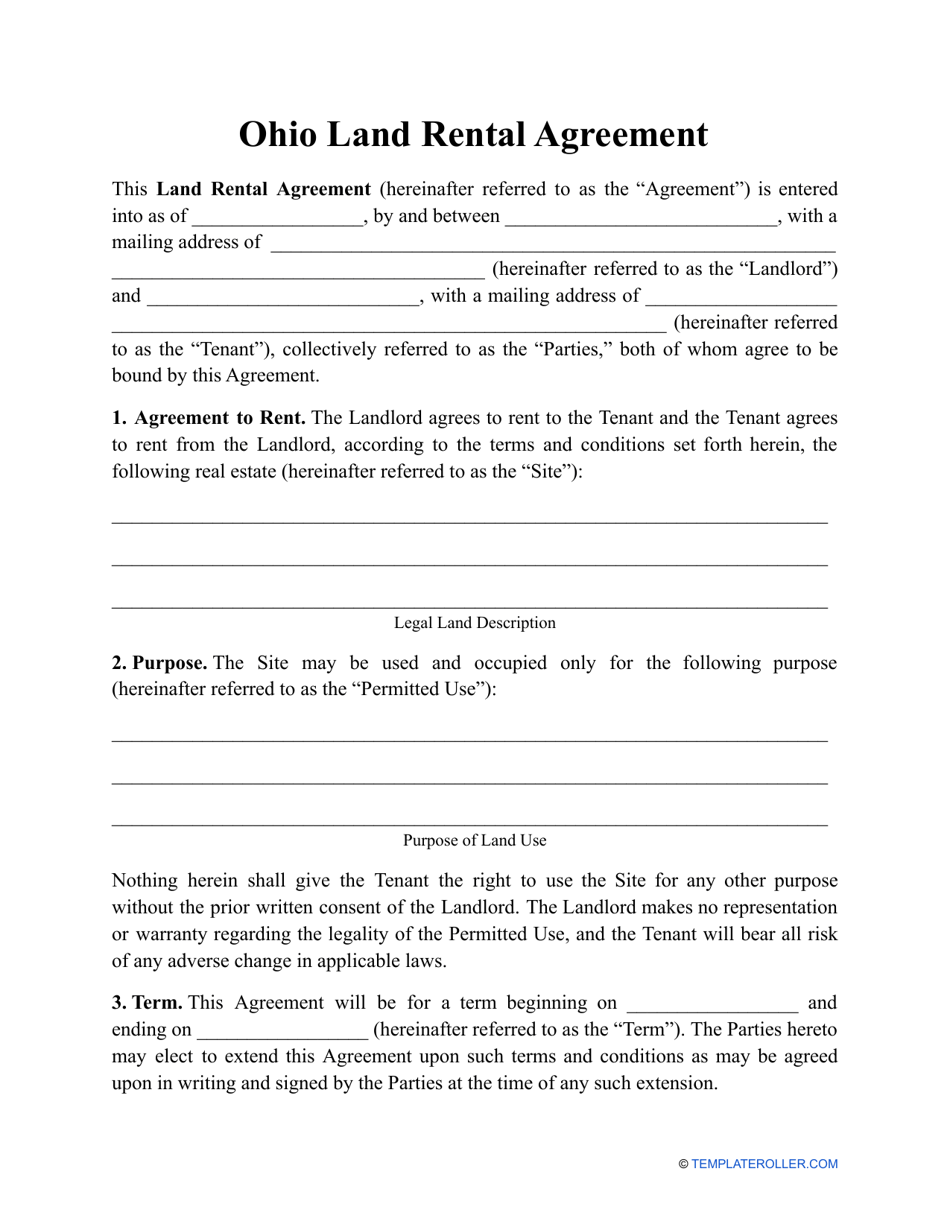 Land Rental Agreement Template - Ohio, Page 1