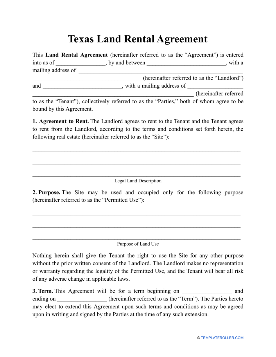 Texas Land Rental Agreement Template - Fill Out, Sign Online and ...