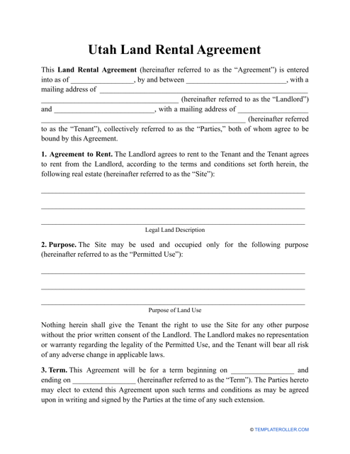 Utah Land Rental Agreement Template Fill Out Sign Online and