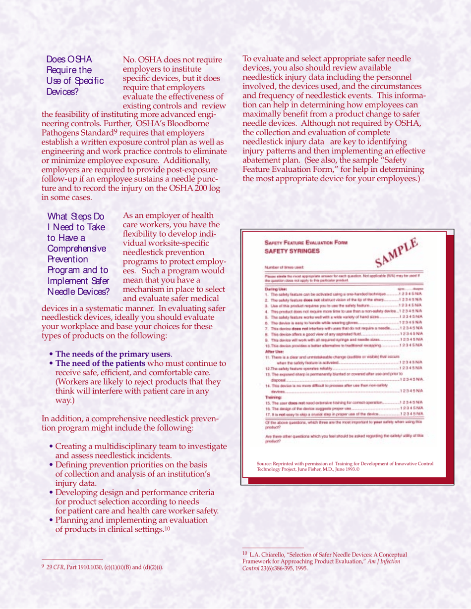 Osha 3161 How to Prevent Needlestick Injuries Answers to Some
