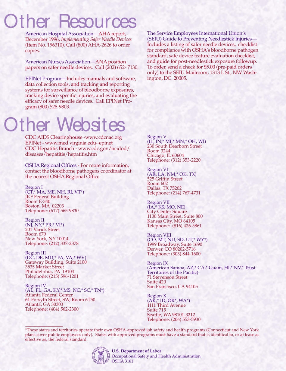 Osha 3161 - How to Prevent Needlestick Injuries: Answers to Some Important Questions, Page 6