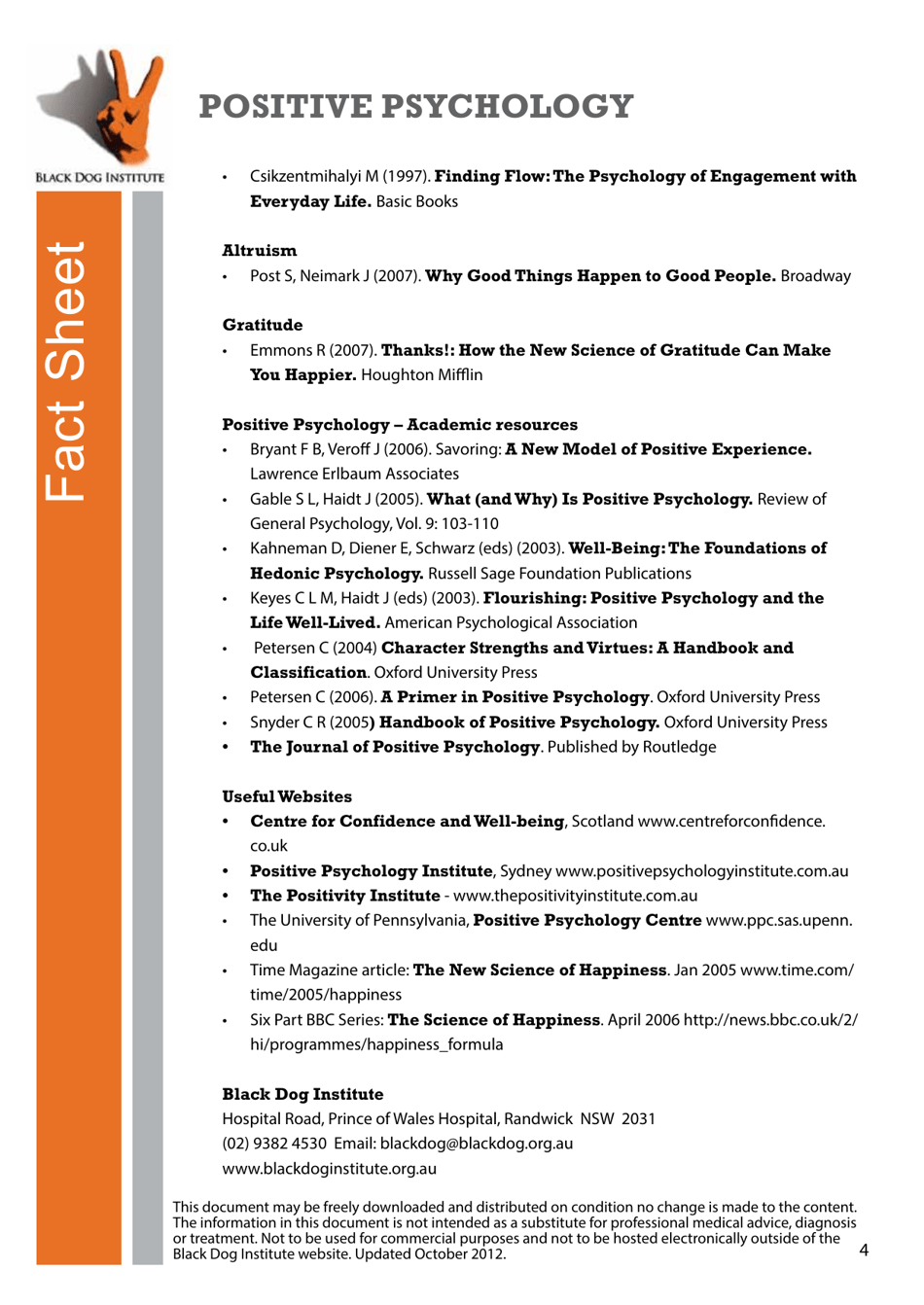 Positive Psychology Fact Sheet - Black Dog Institute, Page 4