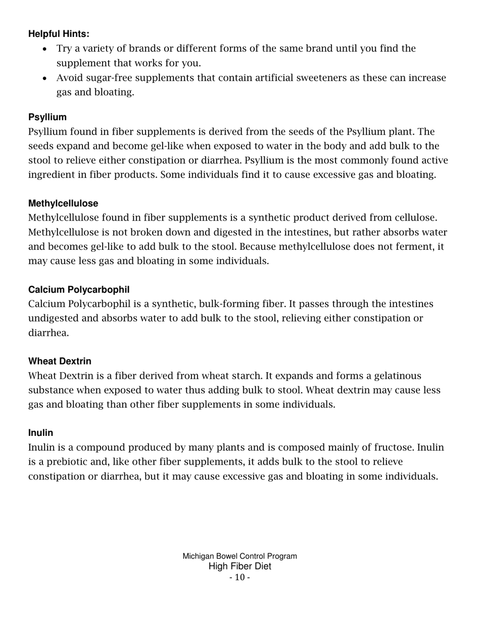 High Fiber Diet - University of Michigan, Page 10