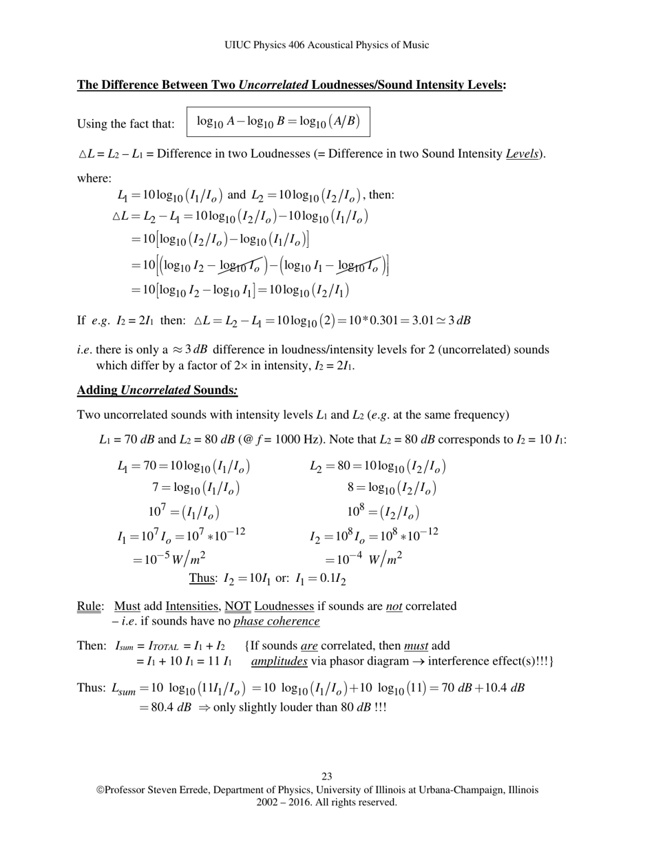 The Human Ear - Hearing, Sound Intensity and Loudness Levels - University of Illinois at Urbana-Champaign, Page 23
