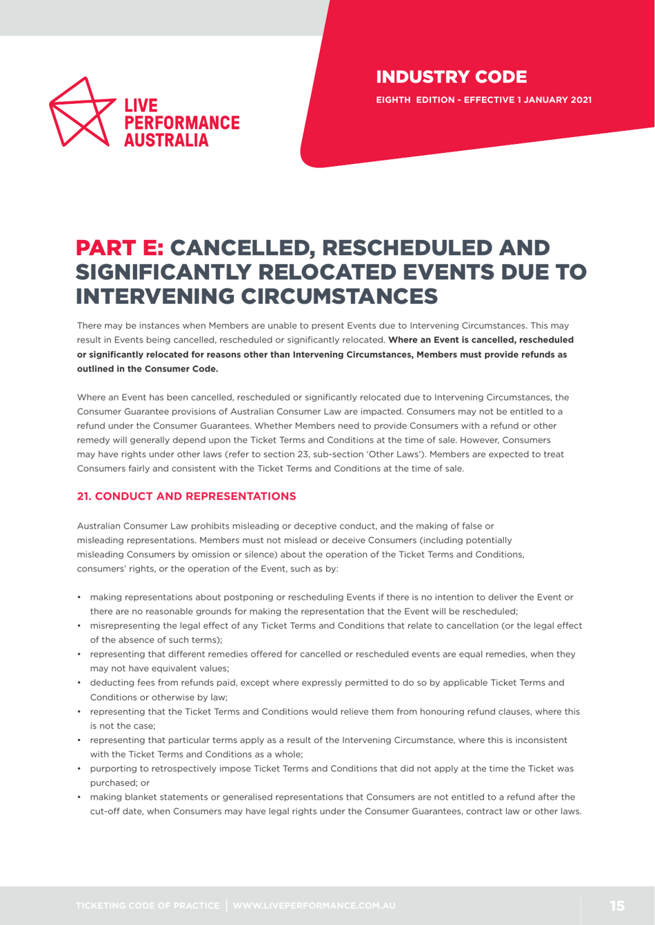 Ticketing Code of Practice - Live Performance Australia, Page 15