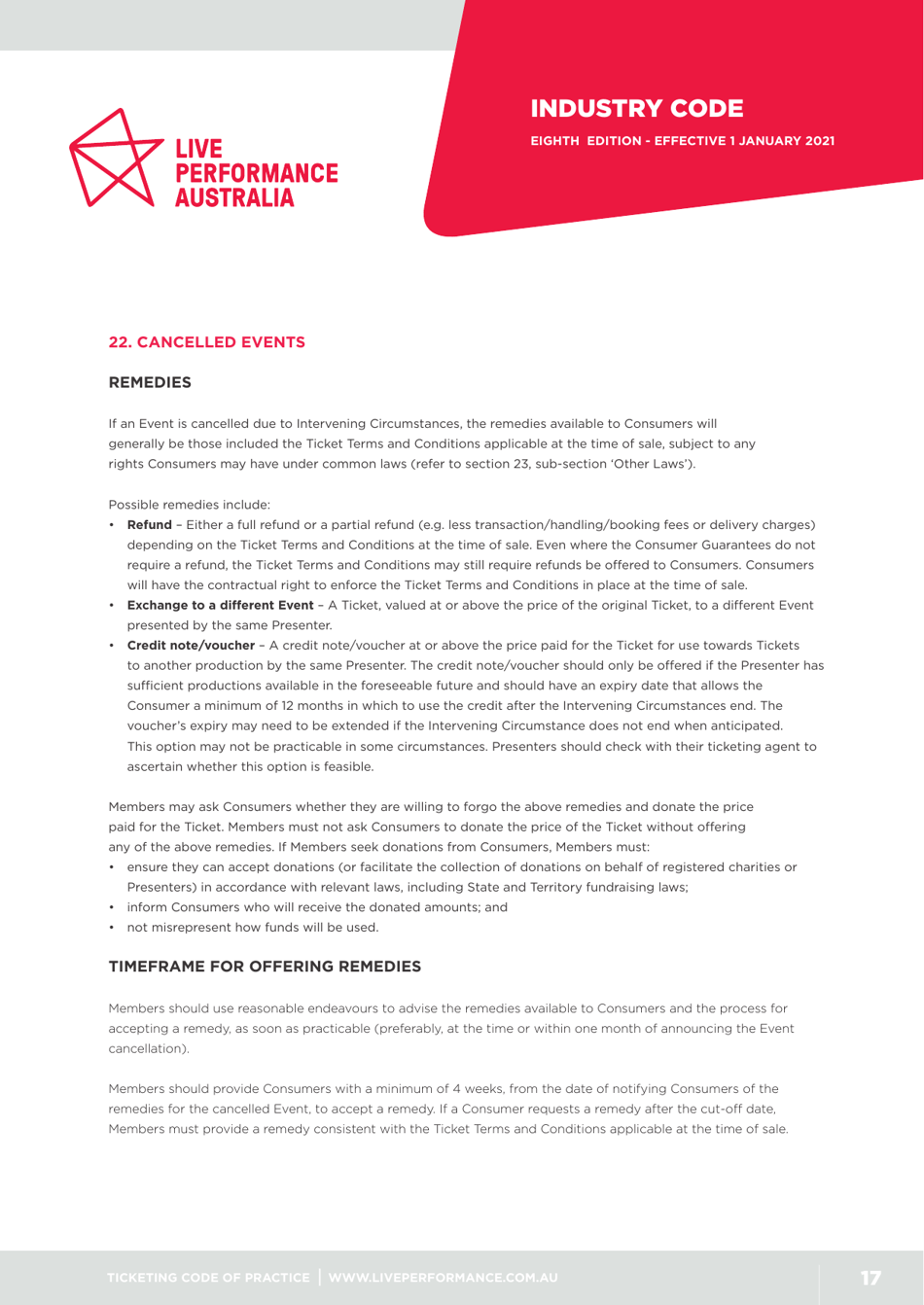 Ticketing Code of Practice - Live Performance Australia, Page 17