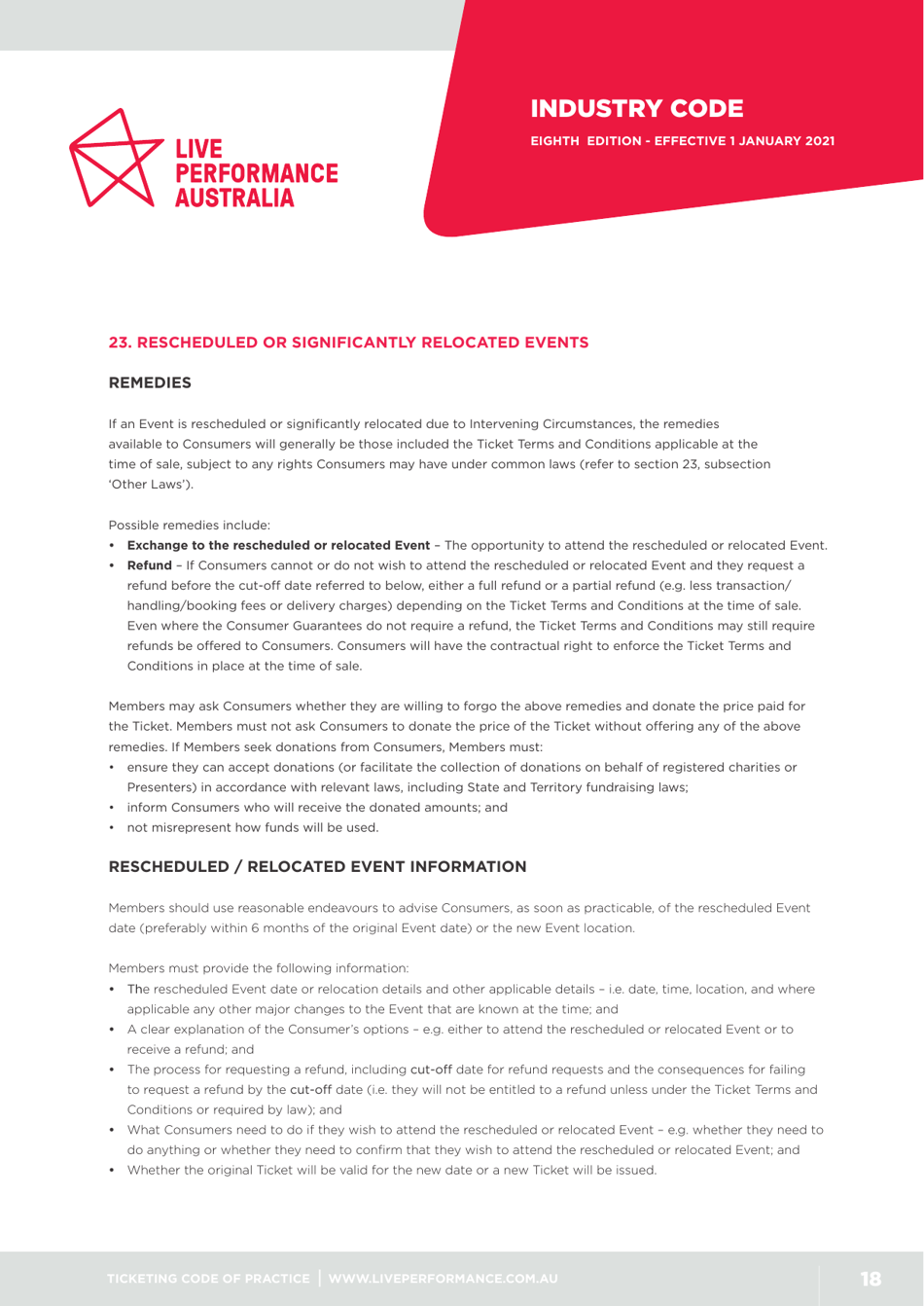 Ticketing Code of Practice - Live Performance Australia, Page 18