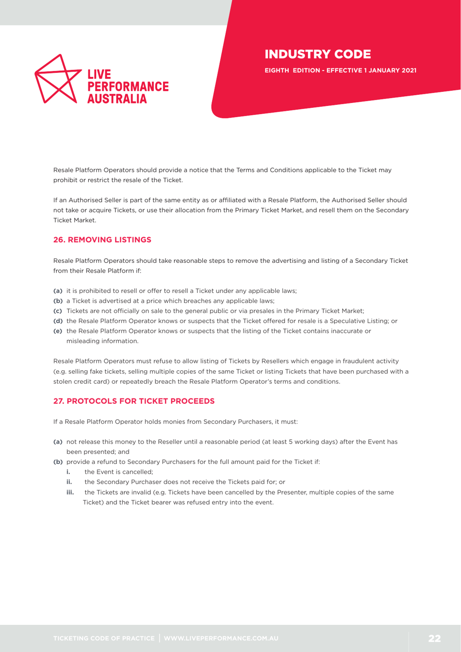 Ticketing Code of Practice - Live Performance Australia, Page 22