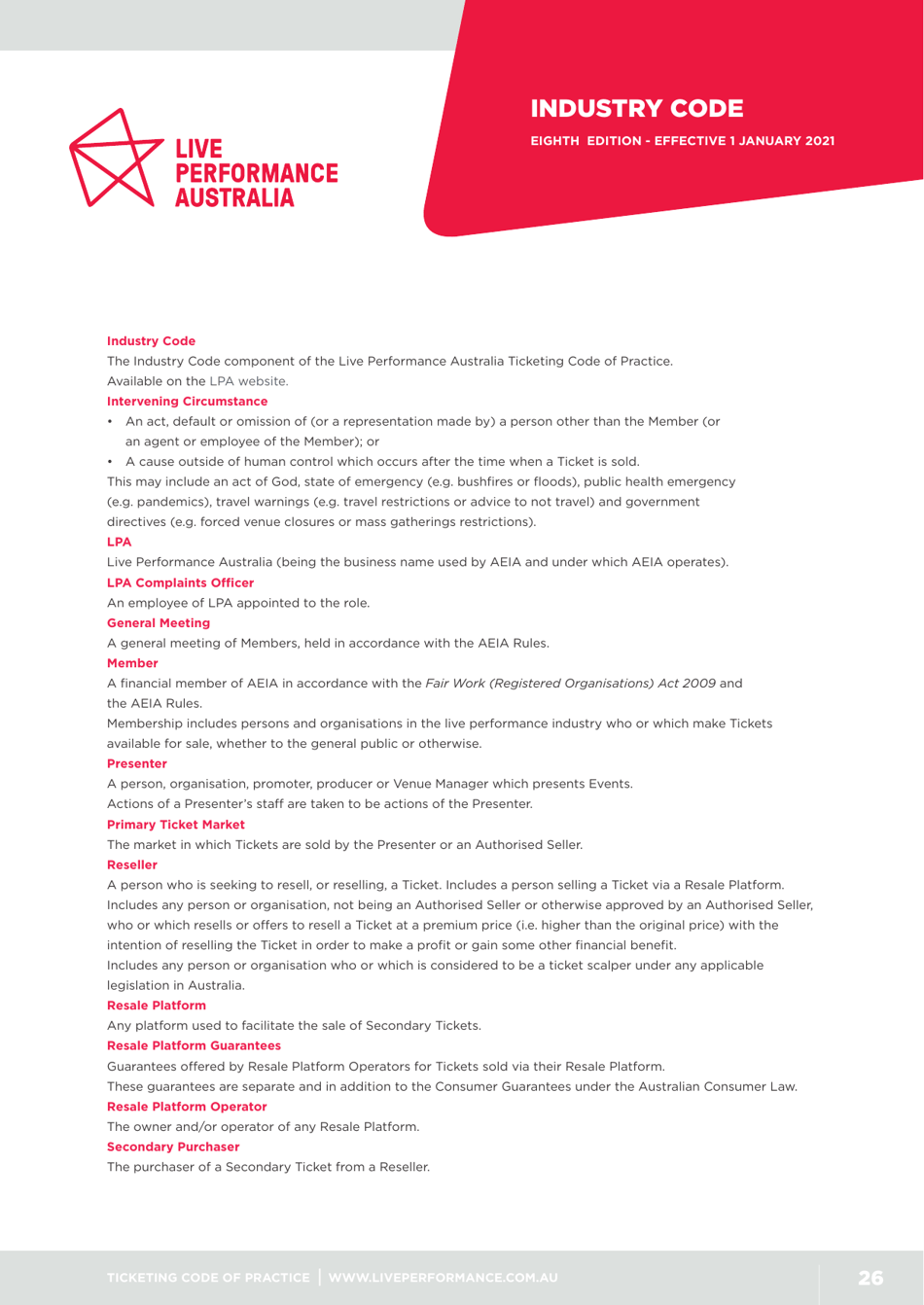 Ticketing Code of Practice - Live Performance Australia, Page 26