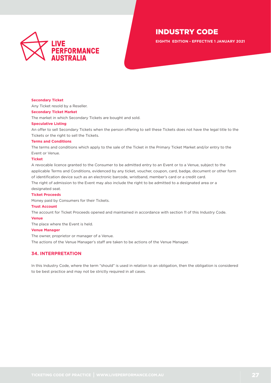 Ticketing Code of Practice - Live Performance Australia, Page 27