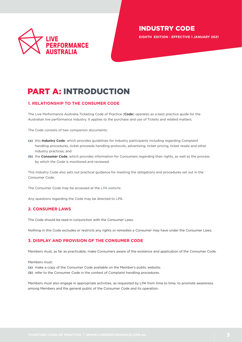 Ticketing Code of Practice - Live Performance Australia, Page 3