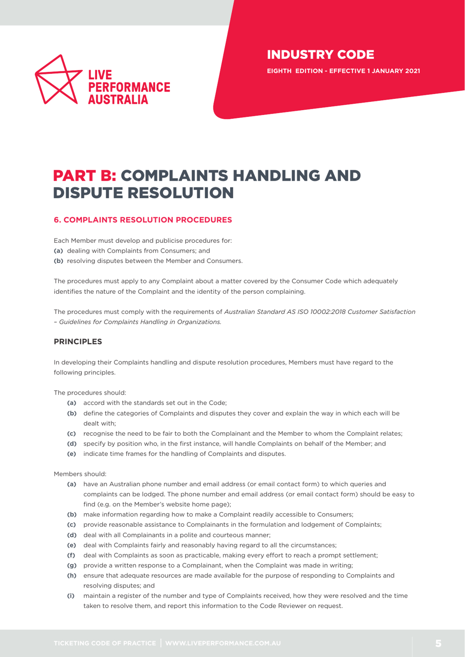 Ticketing Code of Practice - Live Performance Australia, Page 5