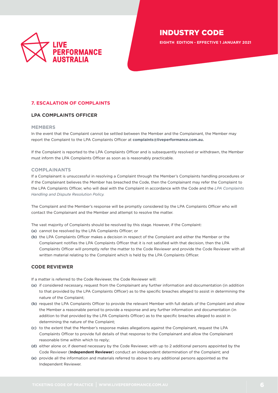 Ticketing Code of Practice - Live Performance Australia, Page 6