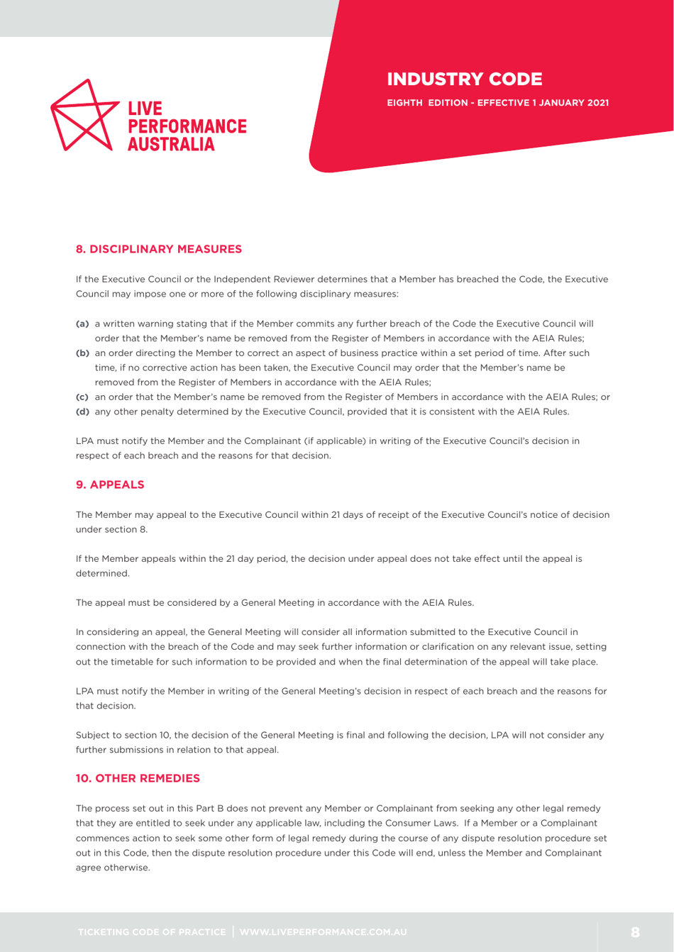 Ticketing Code of Practice - Live Performance Australia, Page 8