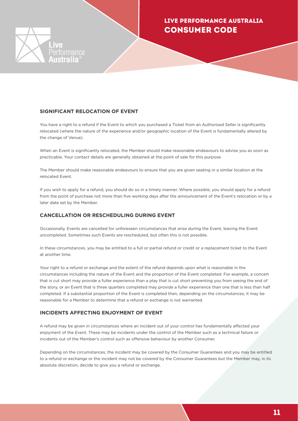 Ticketing Code of Practice - Live Performance Australia, Page 11