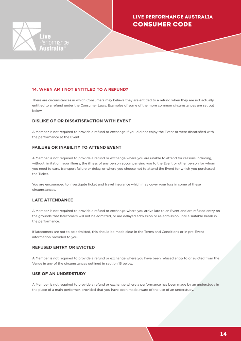 Ticketing Code of Practice - Live Performance Australia, Page 14
