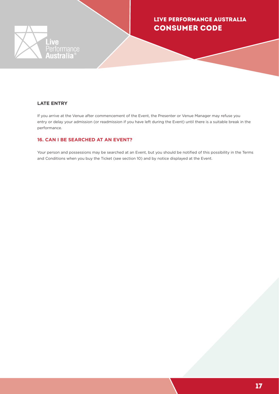 Ticketing Code of Practice - Live Performance Australia, Page 17