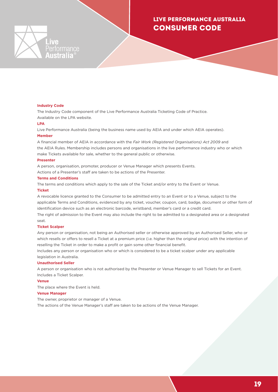 Ticketing Code of Practice - Live Performance Australia, Page 19