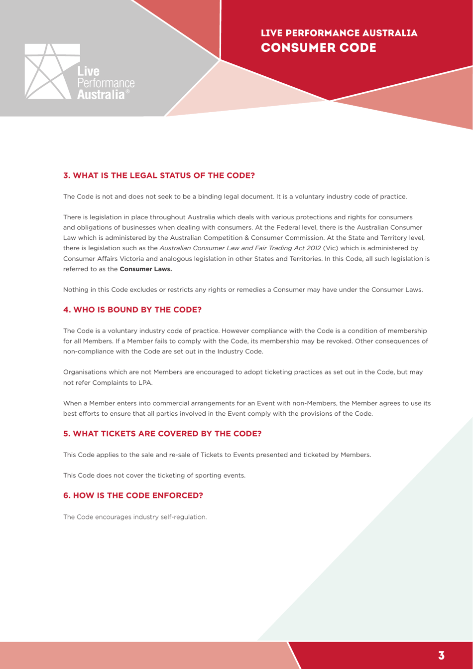 Ticketing Code of Practice - Live Performance Australia, Page 3