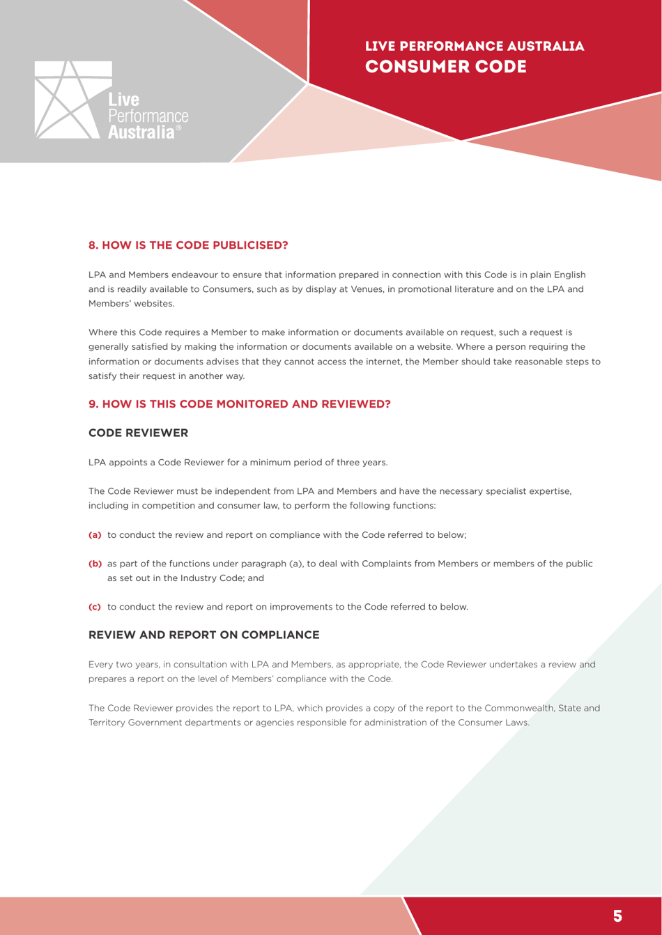 Ticketing Code of Practice - Live Performance Australia, Page 5