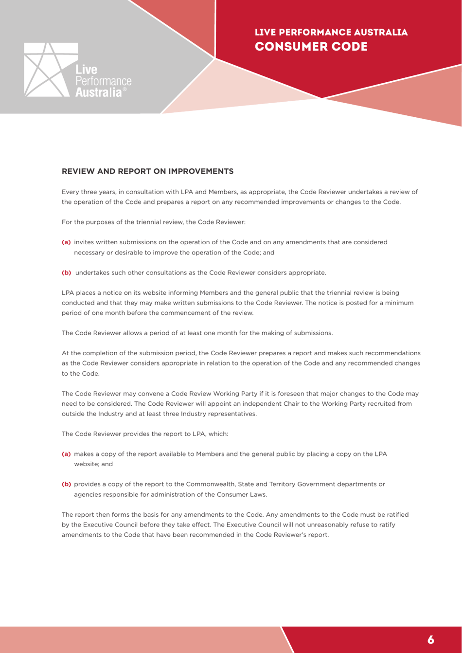 Ticketing Code of Practice - Live Performance Australia, Page 6