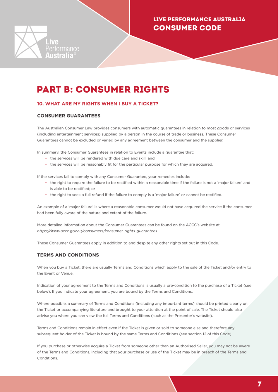 Ticketing Code of Practice - Live Performance Australia, Page 7