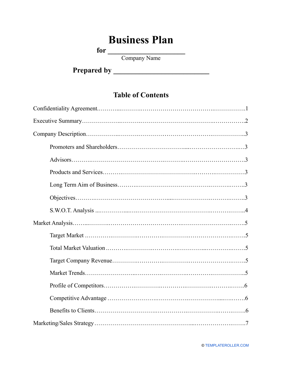 Business Plan Template Fill Out Sign Online And Download PDF