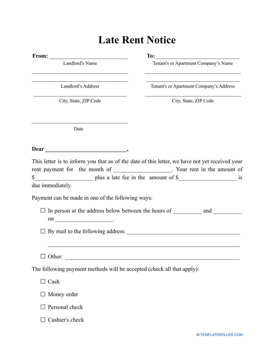 Late Rent Notice Template Download Printable PDF Templateroller