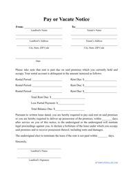Document preview: Pay or Vacate Notice Template