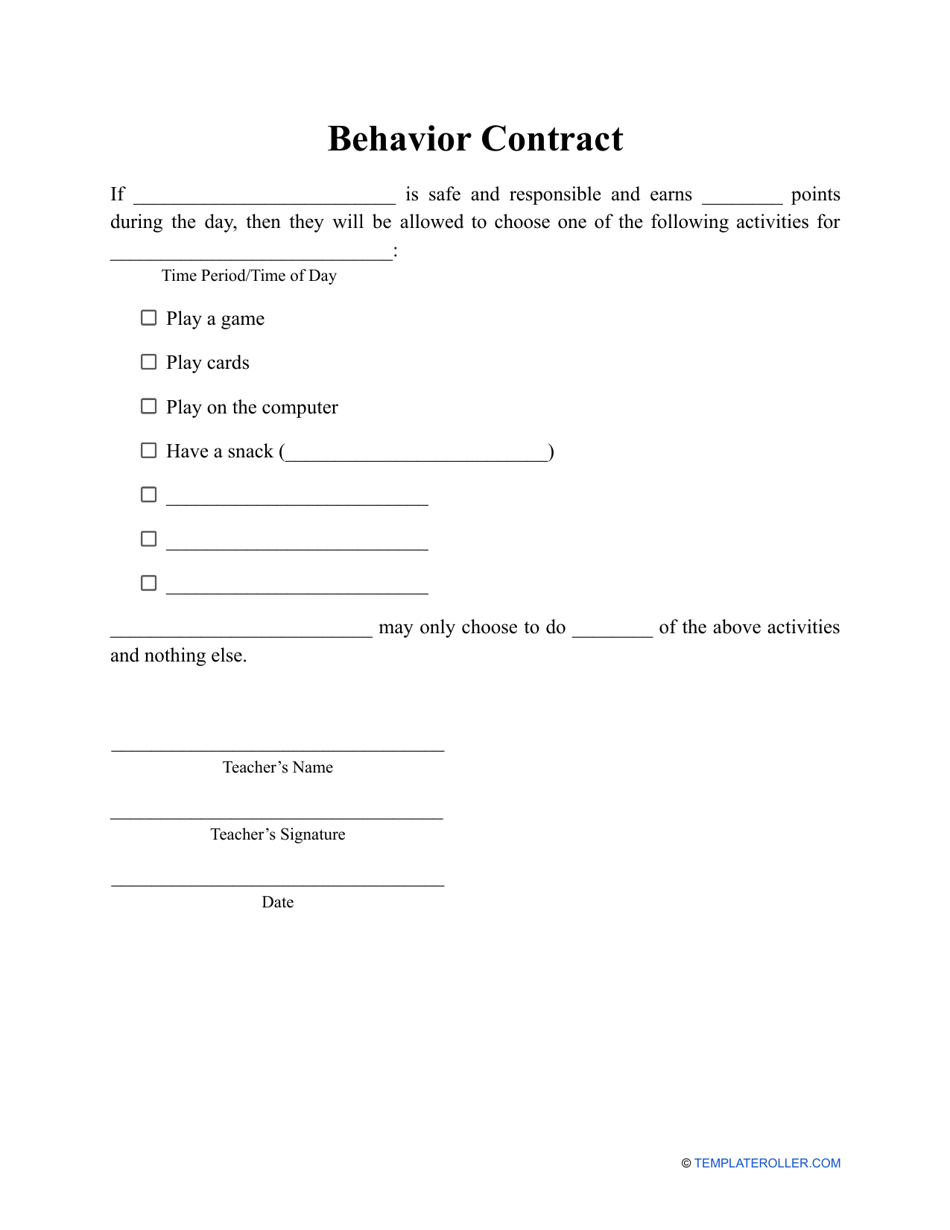 Behavior Contract Template, Page 1