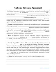 &quot;Sublease Agreement Template&quot; - Alabama