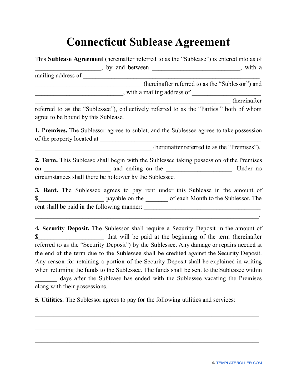 Sublease Agreement Template - Connecticut, Page 1