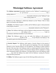 Sublease Agreement Template - Mississippi