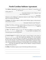 &quot;Sublease Agreement Template&quot; - North Carolina