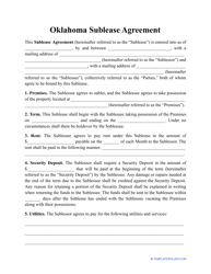 &quot;Sublease Agreement Template&quot; - Oklahoma