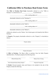Offer to Purchase Real Estate Form - California