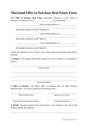 Offer to Purchase Real Estate Form - Maryland