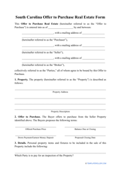 Offer to Purchase Real Estate Form - South Carolina