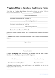 Offer to Purchase Real Estate Form - Virginia