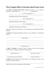 Offer to Purchase Real Estate Form - West Virginia