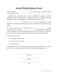 Document preview: Social Media Release Form