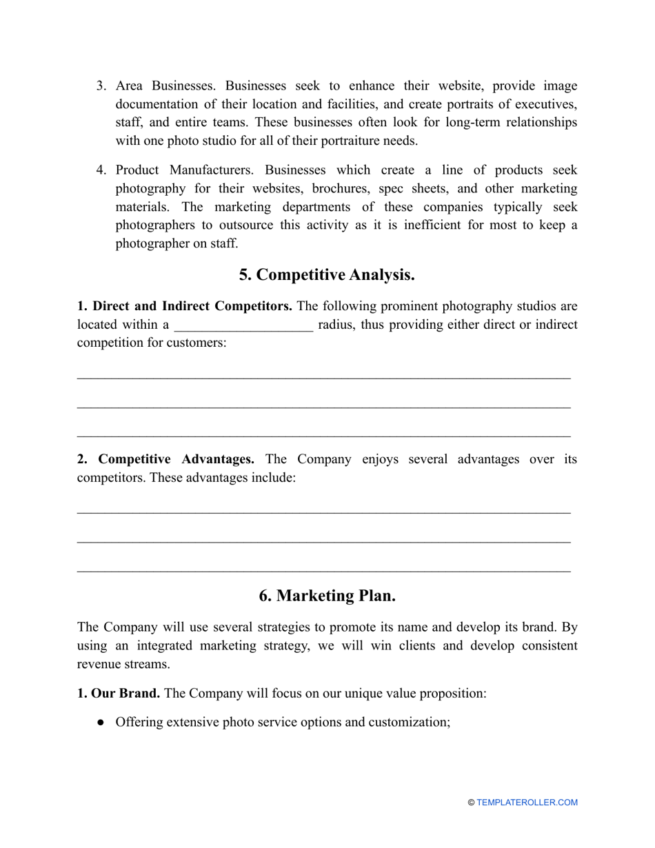 Photography Business Plan Template, Page 5