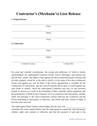 Document preview: Mechanic Lien Release Form